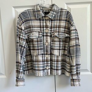 Zara blue and creme plaid button down long sleeve top